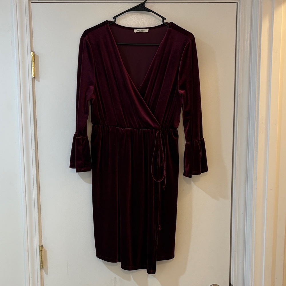 Promesa Deep Burgundy Velvet Long Sleeve Dress